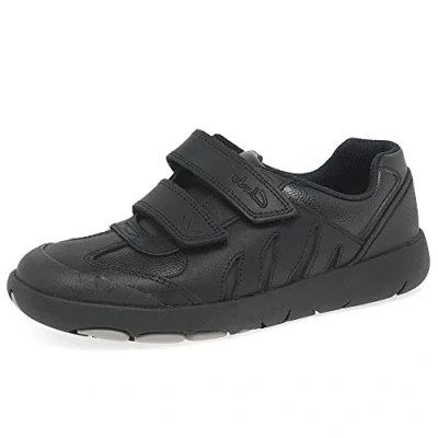 Image of Clarks Rex Stride Kid Leather Shoes in Black Standard Fit Size 13