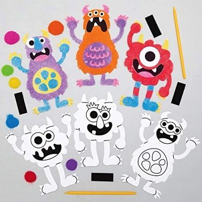 Image of Baker Ross AX246 Halloween Monster Sand Art Magnets Pack of 6, Children to Decorate and Display, Ideal Kids Arts Crafts Project