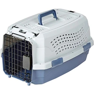 Image of Amazon Basics Hard Sided Cat Carrier, Two Door Top Load Pet Dog/Cat Travel Box Blue, 48.2 L x 32 B 25.4 H cm