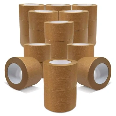 Image of JeeJaan® 24 Rolls of Brown Kraft Paper Packaging Tape 75mm x 50m Eco Friendly Strong for Packing Sealing and Parcel Wrapping Recyclable Durable Self Adhesive Ideal Boxes