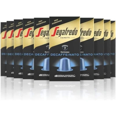 Image of Segafredo Zanetti 100 Nespresso® * Compatible Capsules, Aluminum Line, Decaffeinated with Natural Method 10 Boxes of Capsules