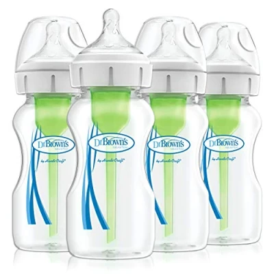 Image of Dr Brown&#039;s Natural Flow Anti Colic Options+ Wide Neck Baby Bottle, 9oz/270 ml, with Level 1 Teat, Pack of 4
