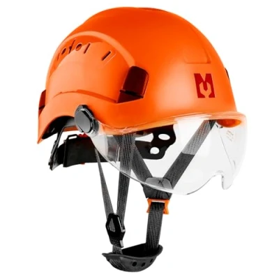 Image of Mustbau Construction Hard Hats Safety Helmet with Clear Visor and Chin Strap, Adjustable Vent Hole, 53 to 63 cm Hat for Forestry, Builders, Industrial Orange