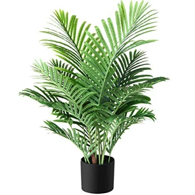 Image of Fopamtri Artificial Plants Indoor Faux Areca Palm 90 cm in Plastic Pot Large Fake Tropical with Foliage for Home House Office Decoration (1 Pack)