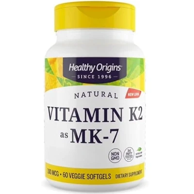 Image of Healthy Origins, Vitamin K2 as MK 7, 100 mcg, 60 Vegetarian Softgels, High Strength, Gluten Free, SOYA Non GMO