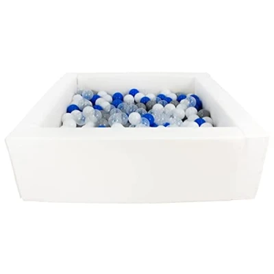 Image of Velinda Soft play ball pit, home indoor, outdoor, pit + 300 balls (Ball pit/balls colour: white/white, transparent, blue, grey)