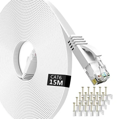 Image of Lemeend Ethernet Cable 15m,Cat6 Gigabit Lan Network RJ45 High Speed Patch Cord 250Mhz Flat Design 1Gbps for PC/Xbox/PS4/PS5/Modem/Router