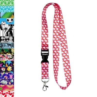 Image of Rolseley Lanyard Neck Strap with Hearts Pink for id Badge Holder Metal Clip