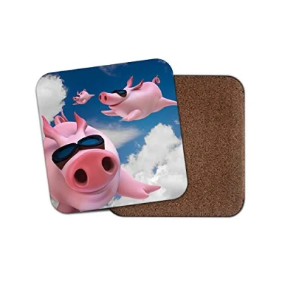 Image of 1 x Funny Flying Pigs Coaster Joke Secret Santa Animals Farm Mum #15799