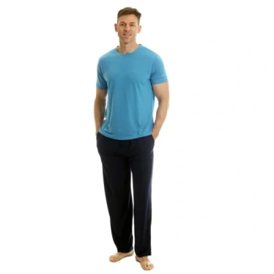 Image of Light &amp; Shade LSSET032L Men&#039;s PJ Crew Neck T Shirt and Trousers Bottoms Pyjama Set, Blue, S