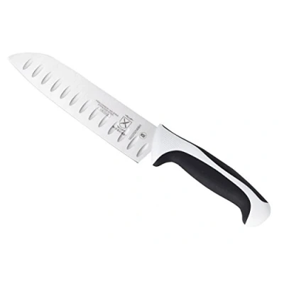 Image of Mercer Culinary Millennia Color Handle Cutlery 7&quot; Santoku Knife (Granton Edge) White