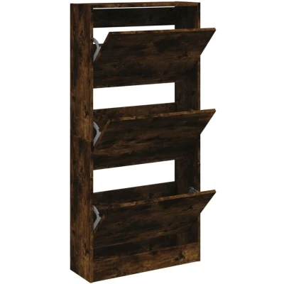 Image of vidaXL Shoe Cabinet Smoked Oak 60x21x125.5 cm Engineered Wood