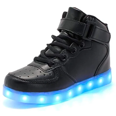 Image of Unisex Women Men LED Light up Shoes7 Colors Flashing Trainers High top USB Charging Sneakers for Boys and Girls,Kids Energy Lights (Black, 11)
