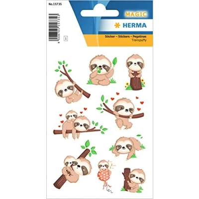 Image of HERMA 15735 Sloth Stickers, Small, Large, 9 Pieces, Animal Stickers with Funny Motif, Children&#039;s Labels for Photo Album, Diary, Poetry Scrapbooking, Birthday Decoration, Letters, DIY