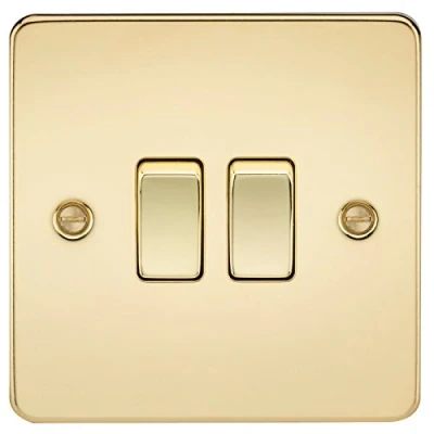 Image of KnightsBridge Flat Plate 10AX 2G 2 way switch polished brass
