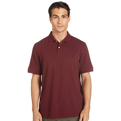 Image of Nautica Men&#039;s Short Sleeve Solid Cotton Pique Polo Shirt, Royal Burgundy Solid, XL UK