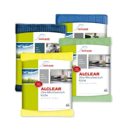 Image of ALCLEAR 961000 Kitchen Set Containing Ultra Microfibre Towels, of 4, Each 32 x 36 cm, Drying Towel, Waffle Cloth 60 40 Antibacterial Dishwashing Sponge 17 23 cm