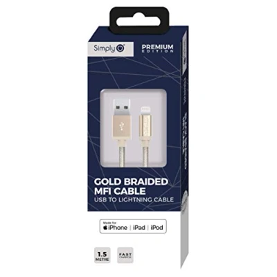 Image of 8x Simply MFI USB iPhone Braided Cable 1.5m Gold BLAC06