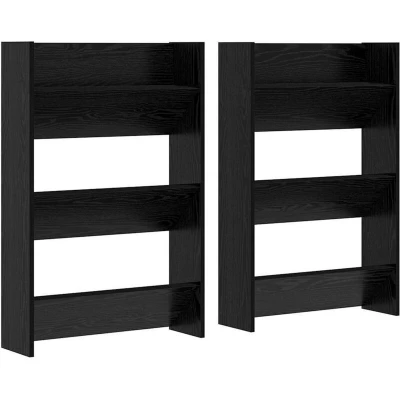 Image of Wall Shoe Cabinet with Shelf mounted Other Storage 2 pcs Black oak Engineered wood Vidaxl