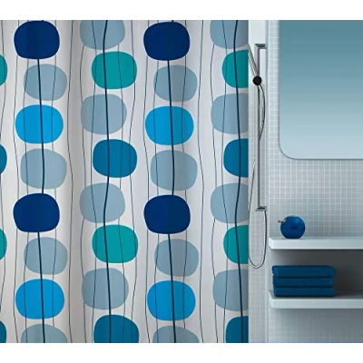 Image of Spirella Mobile Blue Shower Curtain, Polyester, 180 cm x 200