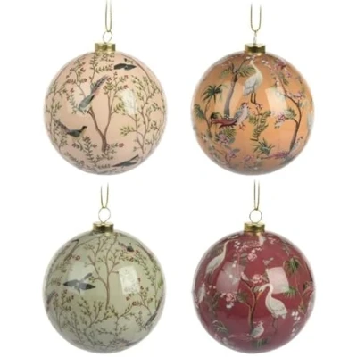 Image of Pack of 4 Floral Print Plastic Christmas Baubles Xmas Tree Ball Hanging Ornaments Decorations