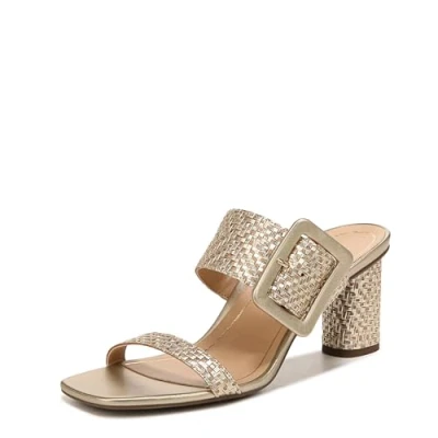 Image of Vionic Women&#039;s heeled sandal Brookell Shoes with Orthotic Insole Gold Tumbled Geo Leather UK 5 Medium Fit