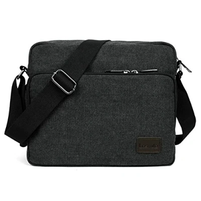 Image of LOSMILE Shoulder Bag, Mens Canvas bag tablet for Work, School, Daily Use,12 inch * 4.3 10.2 inch.26 Pockets (Black)