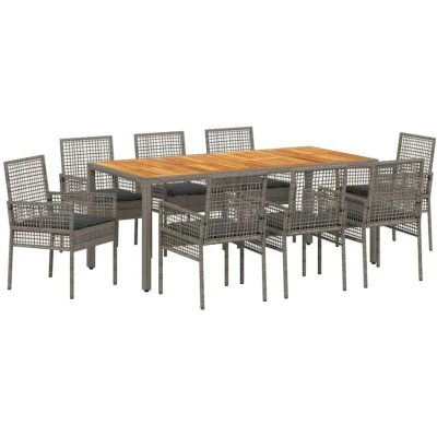 Image of vidaXL 9 Piece Garden Dining Set with Cushions Grey Poly Rattan