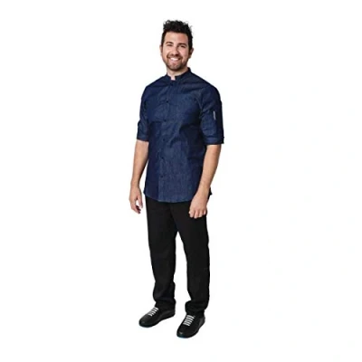 Image of Whites Chefs Clothing BB575 L Cotton NY Kings Men&#039;s Chef Jacket, Size L, Chest 112cm 117cm, Denim Blue