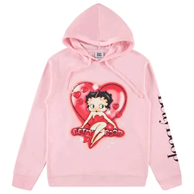 Image of Betty Boop Ladies Fashion Sweatshirt Paramount Embroidered Hoodie Sweatshirt, Light Pink, S
