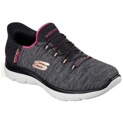 Image of Skechers Women&#039;s Slip ins: Summits Dazzling Haze Trainers in Black Vegan Shoes with Air Cooled Memory Foam Ladies Footwear Size UK 3 / EU 36