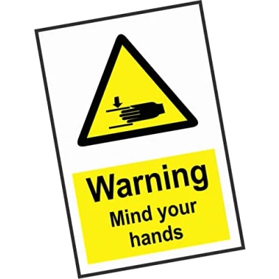 Image of Sticker Warning 1x Mind Your Hands Danger Hazard Sign Vinyl for Safety Company School Kindergarten Office Factory 5,9x3,93 in