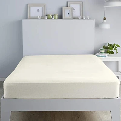 Image of Fusion Brushed Bedding 100% Cotton 28cm Fitted Sheet Double Bed Size in Cream