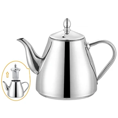Image of SANQINHOME Stainless Steel Teapot with Infuser 70oz(2.0 litres) 6 8 Cups,Good Pour Silver Tea Pot Strainer Filter to Brew Loose Leaf Bag