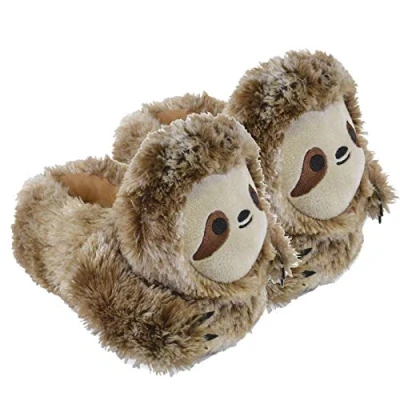 Image of Girls Sloth 3D Faux Fur Full Back Slipper Non Slip Sole Size 9 10