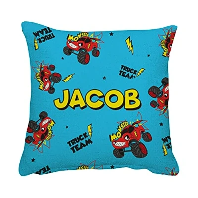 Image of Personalised Funny Monster Truck Gift for Kids Boys Toddlers Birthday Home decor Linen Throw Pillow/Cushion. (Linen Cushion Cover)