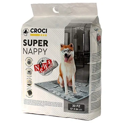 Image of Croci Super Nappy Newspaper Hygienic Mats for Dogs 57x84 cm 30 pieces, Underpads and Pets, Dog Cat Pee Ultra Absorbent Disposable, Anti tear odour