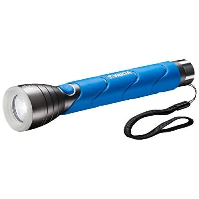 Image of VARTA Flashlight photoluminescent rubber ring on the light head, IPX4 splash proof housing, Aluminum, Blue