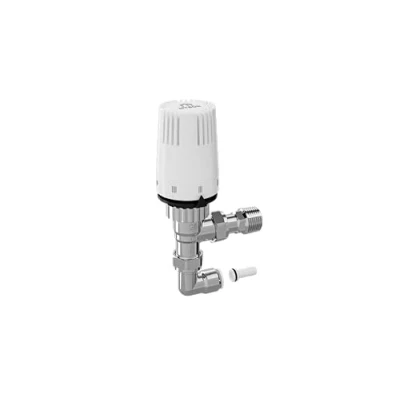 Image of MYSON Petite TRV Radiator Valve 10mm Angled Chrome Pushfit 90 Degree Elbow
