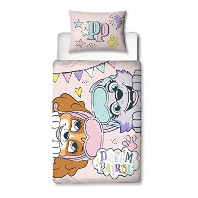 Image of Character World Paw Patrol Official Toddler Cot Bed Duvet Cover Dream Design Reversible 2 Sided Bedding Including Matching Pillow Case Brands Polycotton, Pink