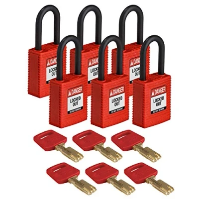 Image of Brady SafeKey Nylon Padlock, Shackle, 38mm x 84mm 19mm, Red, Pack of 6