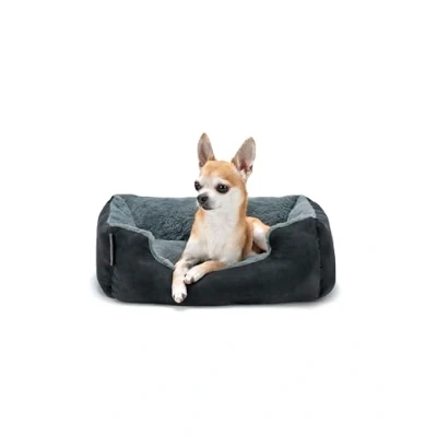Image of dog bed pillow basket with reversible cushion colour grey/black size S