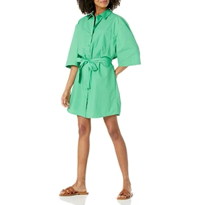 Image of The Drop Women&#039;s Dakota Belted Mini Shirt Dress, Jade, L