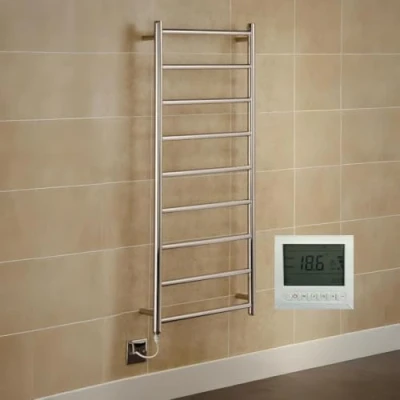 Image of Manissa Selby Electric Stainless Steel Towel Rail 500x1000mm Warmer Mirror Polished Finish + Timer and Thermostat
