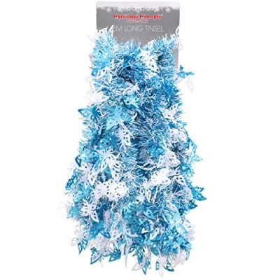 Image of Christmas Concepts® 3m / 9.8ft Chunky/Fine Tinsel Decoration (Blue &amp; White with Butterflies)