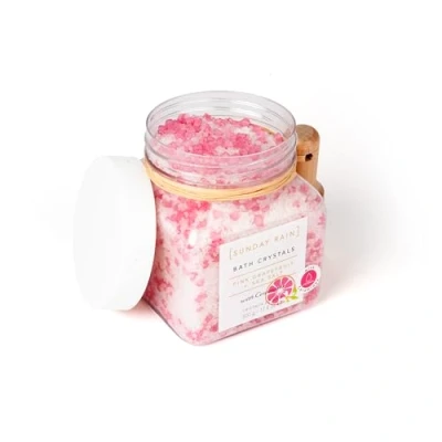 Image of Sunday Rain Uplifting and Hydrating Pink Grapefruit Sea Salt Bath Crystals Salts, with Ceramides, Pink, 500g