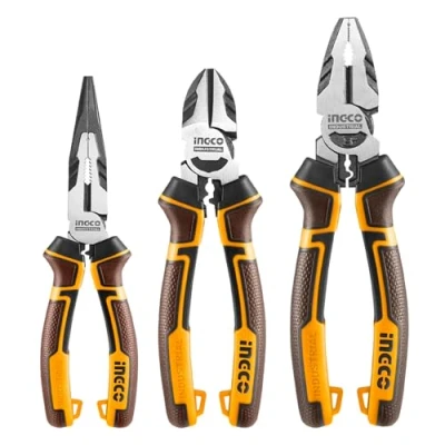Image of INGCO 3Pcs High Leverage Pliers Set, 8&quot; Combination and 7&quot; Diagonal Cutting 6&quot; Long Nose HKHLPS2831