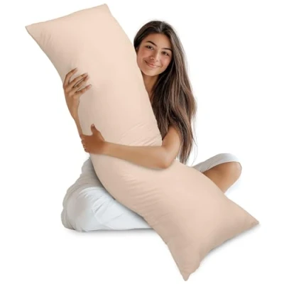 Image of Utopia Bedding Bolster Pillow,Full Body Pillow, Soft Hollowfiber Filling, Long Pregnancy Pillow for Maternity Support and Side Sleeper (Beige, 50x135 cm (Pack of 1))