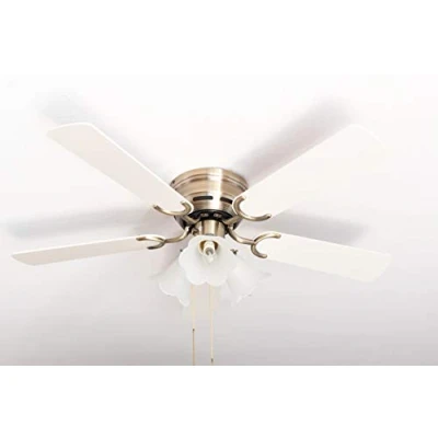 Image of Kisa Deluxe Ceiling Fan 105 cm Brass Antique Blade White / Maple Including Lighting and Pull Switch