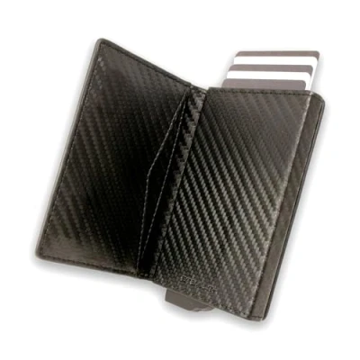 Image of Stealth Wallet Smart Minimalist Card Holders RFID/NFC Blocking Pop Up Wallets with Gift Box Slim Lightweight Credit Cards (Black Carbon Leather, Magnetic Closure)